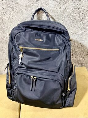 TUMI Black Nylon Backpack with Gold Hardware